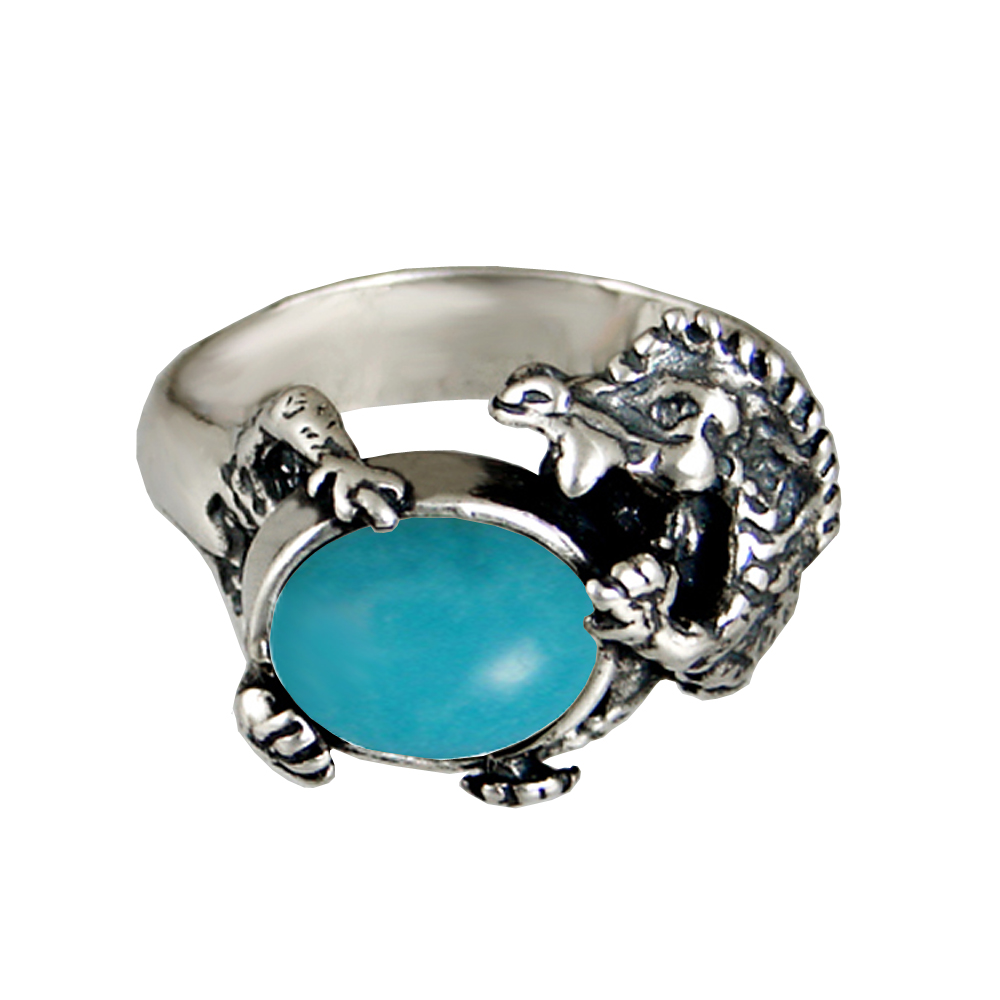 Sterling Silver Dragon Ring With Turquoise Size 5